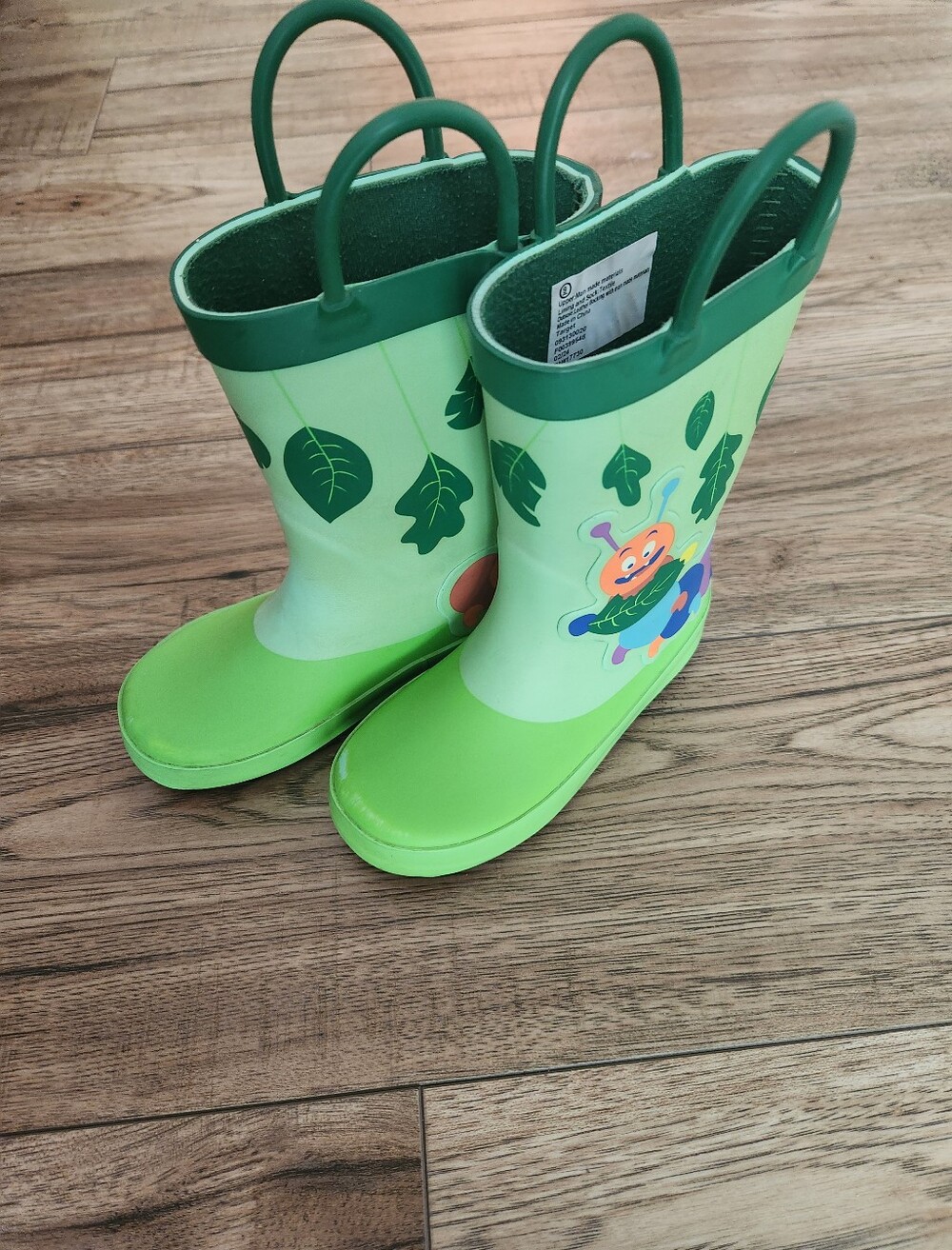 Cat & Jack Toddler Caterpillar Rain Boots Size 9 Handles Green